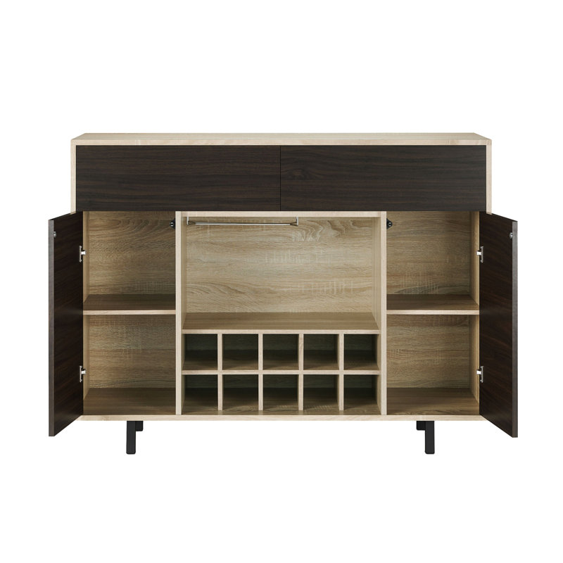 Contemporary Modern 10-Bottle Buffet Server, Natural Oak