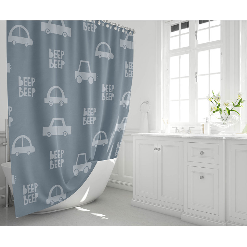 Beep Match Ultra-Thin Lightweight Shower Curtain, Blue/Ivory