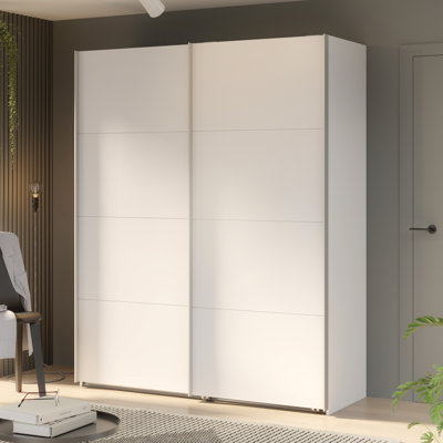 Modern Wardrobe with 2 Sliding Doors, Engineered Wood, White