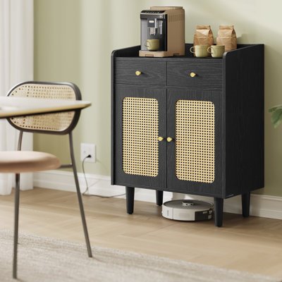 Storage Cabinet With Rattan-like Doors And Drawers