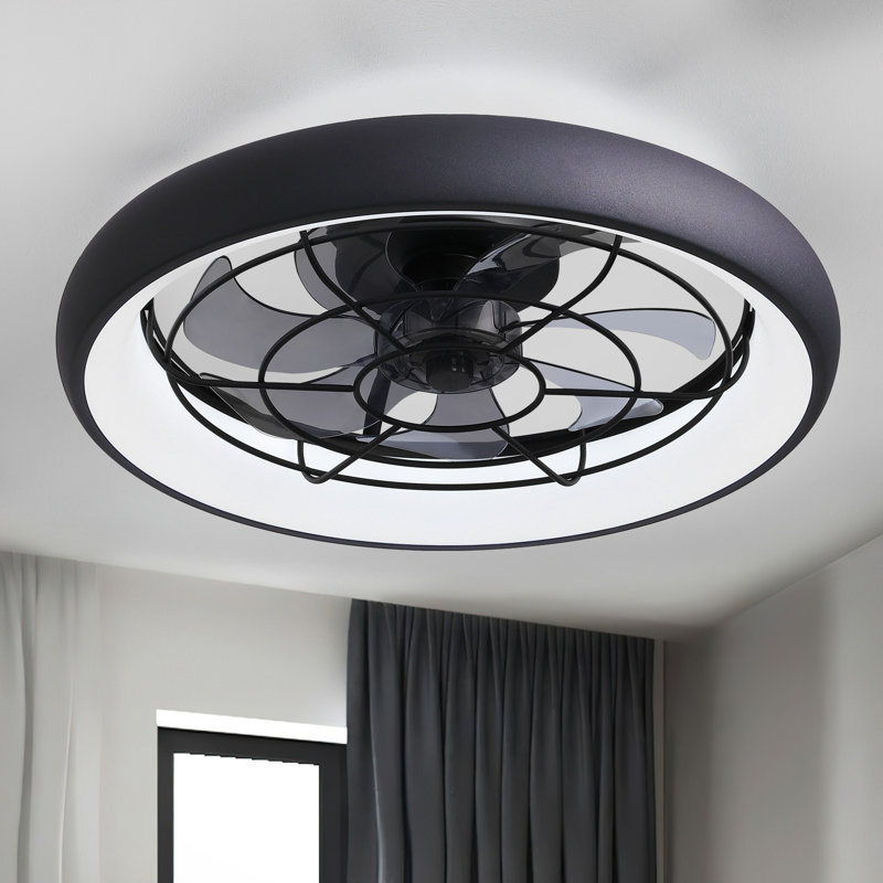 Juneann 20'' Flush Mount Ceiling Fan with LED Lights, Black