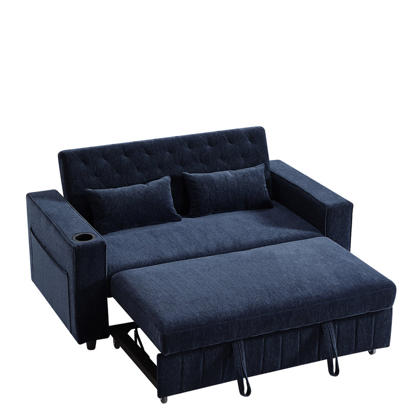 Lit convertible 61,4 po, bleu avec rangement et rangement latéral, lit escamotable 61,4 po, revêtement en chenille, Bleu