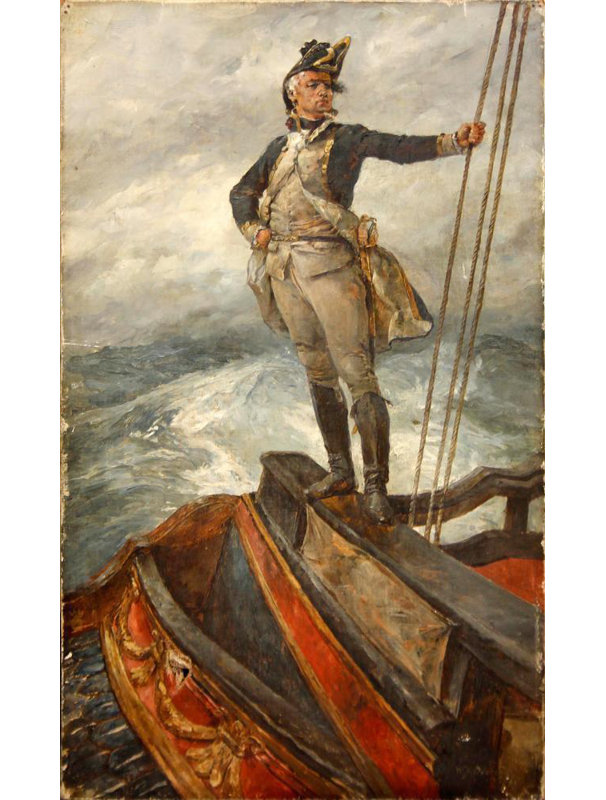 «Naval Captain on the Poop Deck Taffrail» par William Heysmann Overend - Art mural sur toile tendue avec châssis