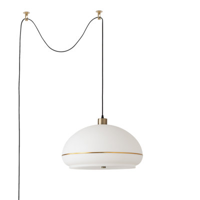 Morelli Swag Kit - Weathered Brass Steel, White Lucite Half-Dome, Dimmable, Bulb Included