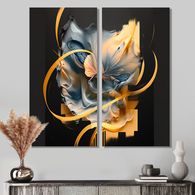 Papillon abstrait - impressions sur toile bleues, 2 pièces
