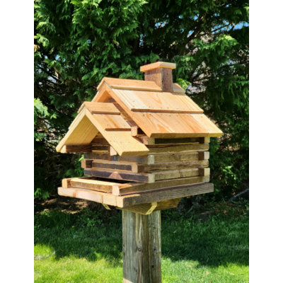 Cedar Roof Log Cabin Bird Feeder