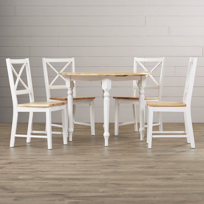 Ensemble de salle à manger à abattants en bois d'hévéa massif Omur, Blanc