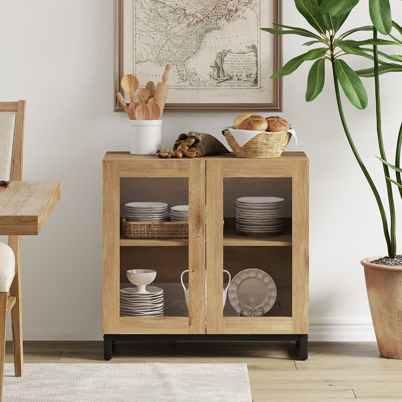 Sideboard Buffet Cabinets With Glass Doors, Modern Sideboard Credenza With Adjustable Shelf And Metal Base, Coffee Bar Cabinet Storage Cabinet For Living Room, Kitchen