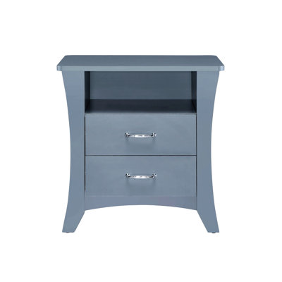 Wooden Nightstand In Gray With 2 Drawers And Open Compartment For Living Room Decor Use Finish Bedroom Organization