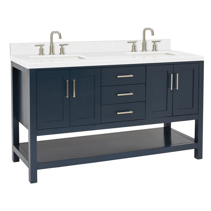 ARIEL Magnolia 60 Double Sink Bathroom Vanity with Top, Midnight Blue, Rectangular