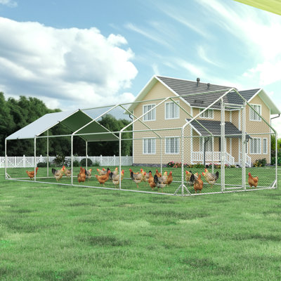 Chicken Coop for Yard with Cover, Large Metal Chicken Run Walk in Metal, Outside Dog Kennel with Roof, Outdoor Kennel for Cats