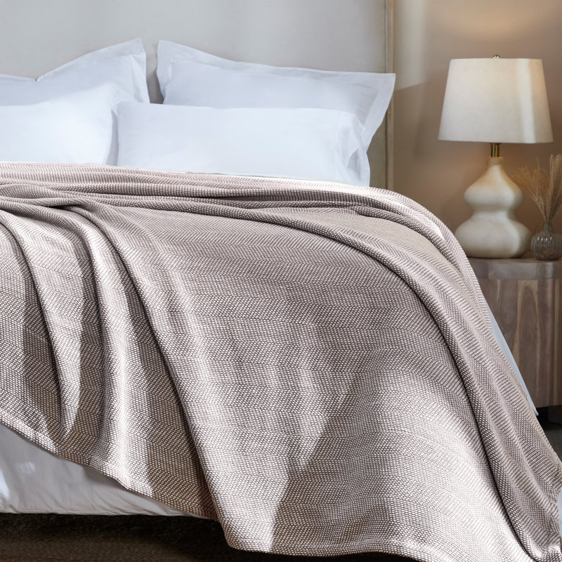 Maya Chenille Herringbone Soft Textured Medium Weight Cotton Blanket, Brown, California King