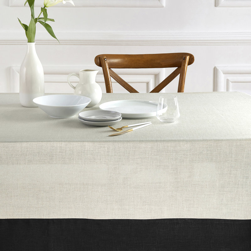 Contempo - 100% Pure Linen Tablecloth, 120" x 60", Black/Natural