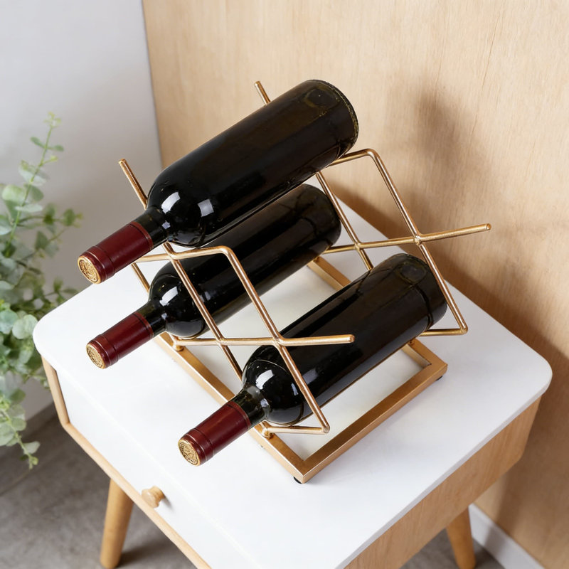 Support à vin de table moderne et géométrique, porte-bouteilles autoportant en métal pour 5 bouteilles pour le comptoir, l'armoire ou le garde-manger, fabrication résistante à la rouille
