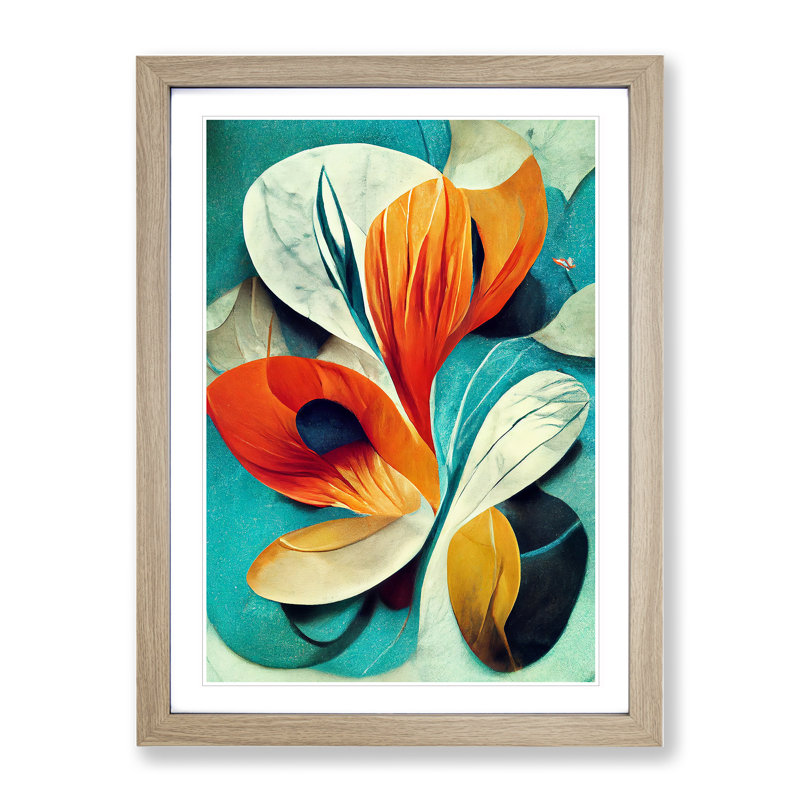 Pretty Abstract Floral No.4 - Wall Art, 36cm H x 27cm W, Oak Framed, White