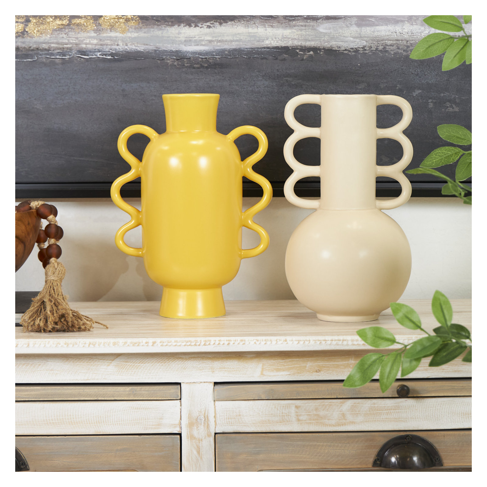 Edicott 11'' Dolomite Table Vase, Cream/Yellow