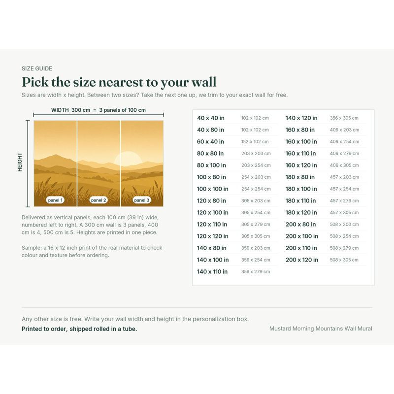 Mustard Morning Mountains Wallpaper Mural, Peel and Stick Kids Room Wall Mural, Layered Silhouette Landscape Nursery Wallpaper