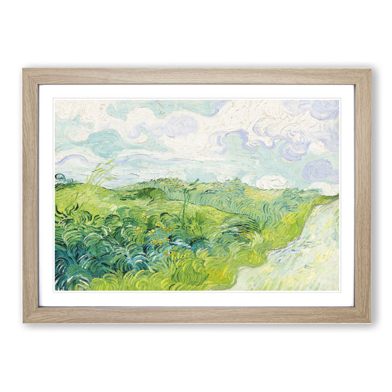 Green Wheat Fields by Vincent Van Gogh - Picture Frame Painting, 36cm H x 48cm W x 2cm D, Oak Framed