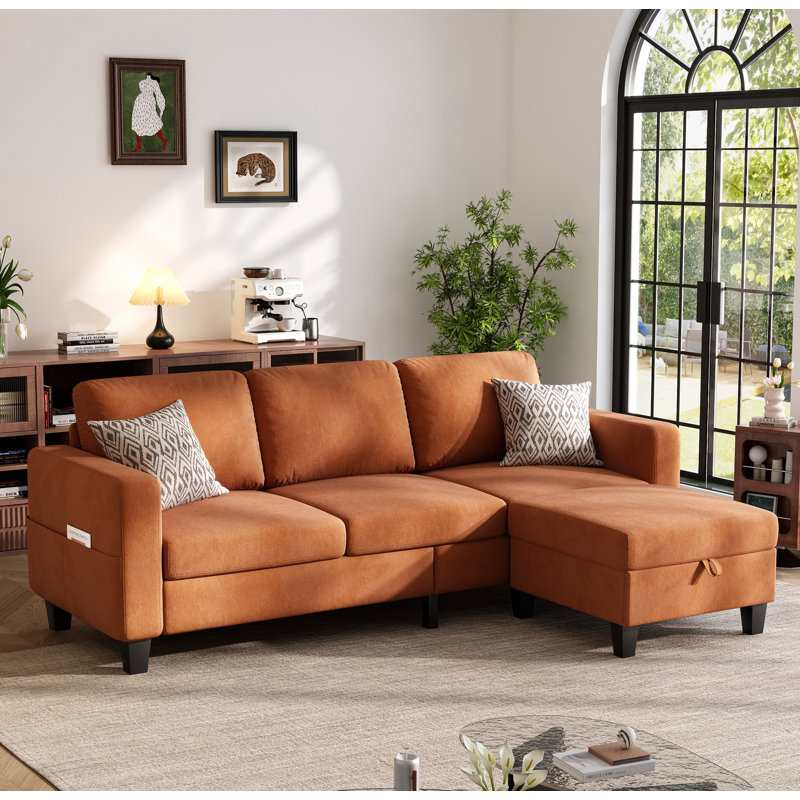 Canapé rembourré 78 po avec repose-pieds, Velours orange