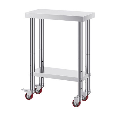 SUS201 Stainless Steel Work Table 12 x 24 x 34 Inch 1 Piece Silver 700 lbs Load Capacity with 4 Swivel Casters