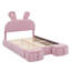 Lit plateforme double avec revêtement en tissu, livré avec 2 unités de rangement avec repose-pieds, adorable tête de lit caricature en forme d'oreille équipée de DEL intégrées
