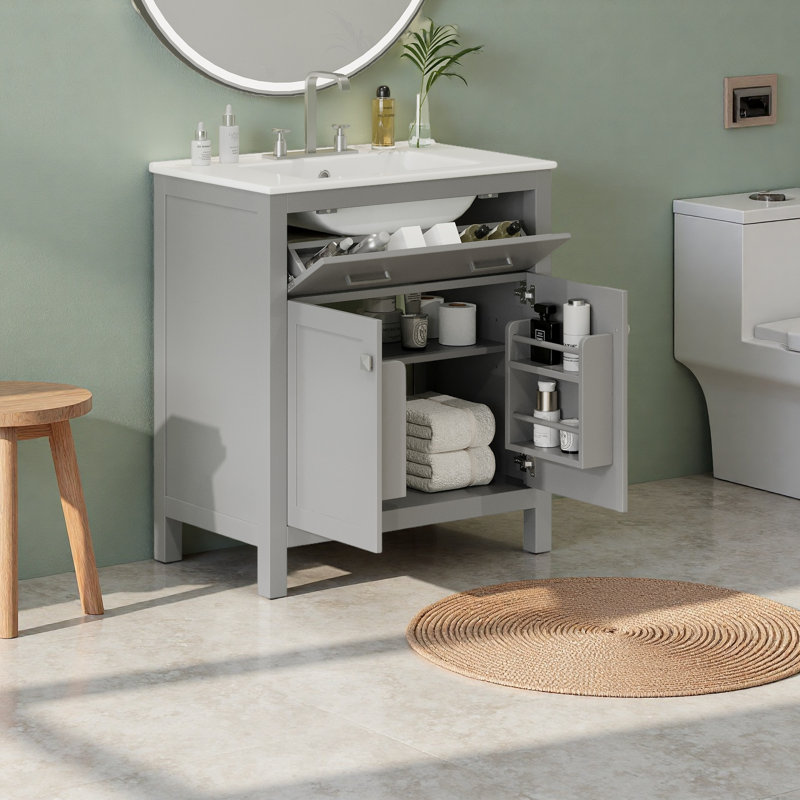 Meuble-lavabo 30 po avec lavabo en céramique, Gris
