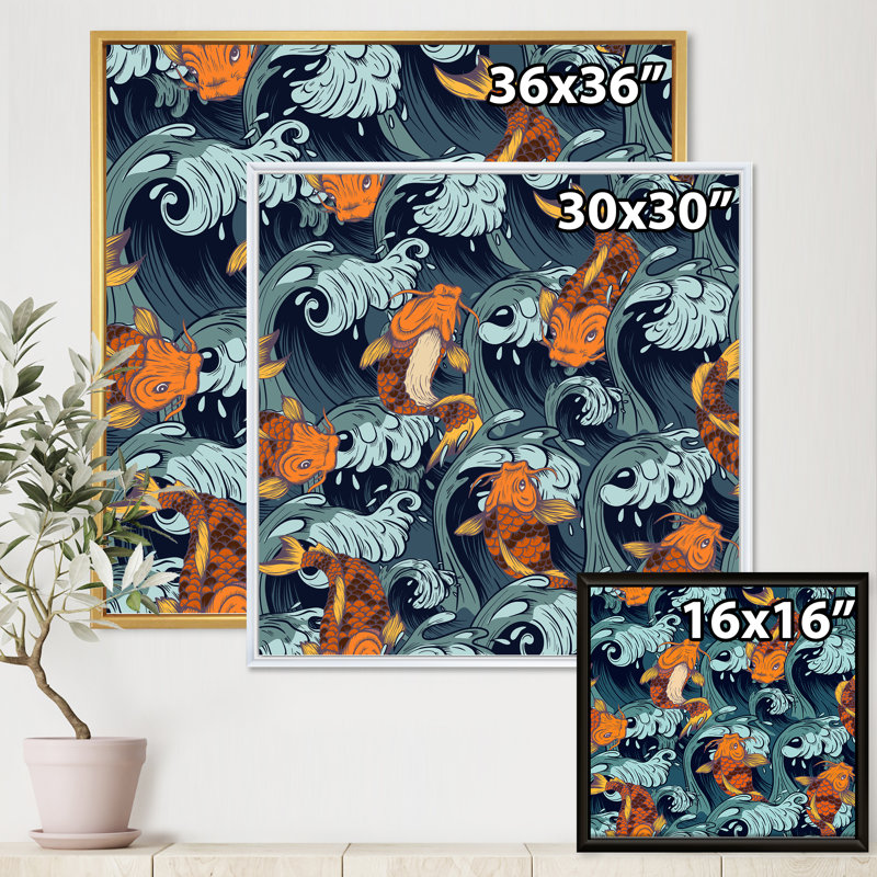 Poisson koi japonais - Impression sur toile, H 36 po x l 36 po x 1,5 po, Cadre flottant noir