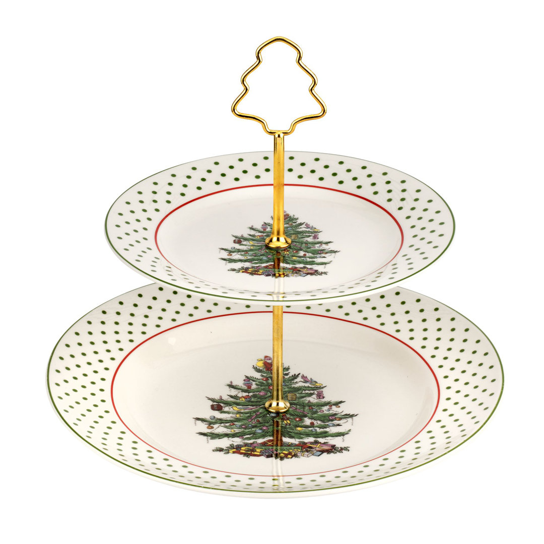 Spode Christmas Tree Polka Dot Tiered Server 10" Spode