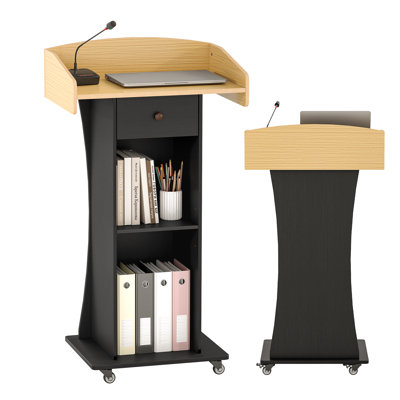 Premium Mobile Lectern With Storage, Lockable Casters & Cable Management