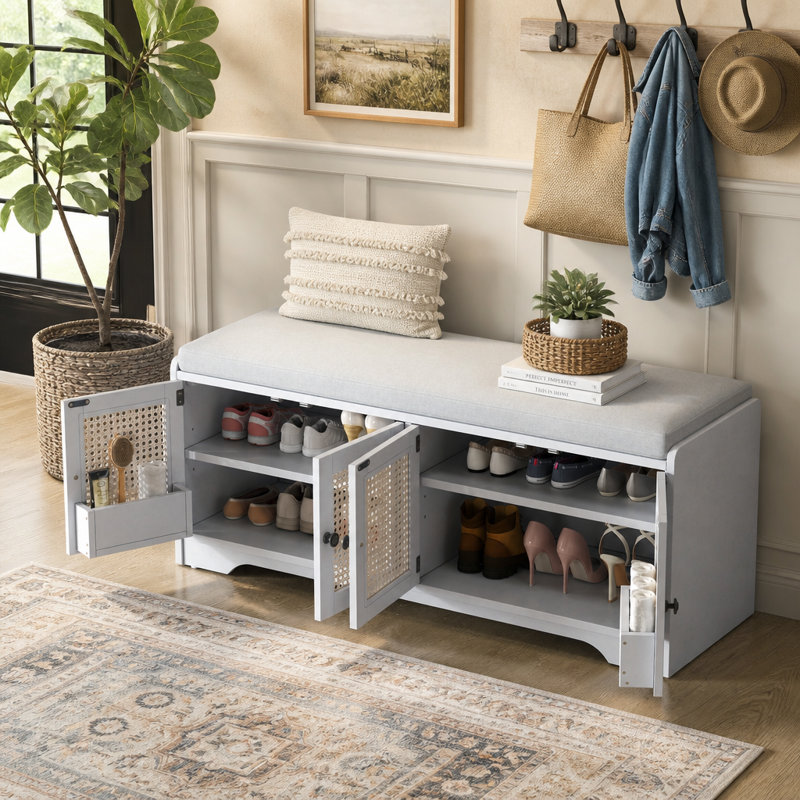 Banc de rangement Rustic, Beige, Beige, White