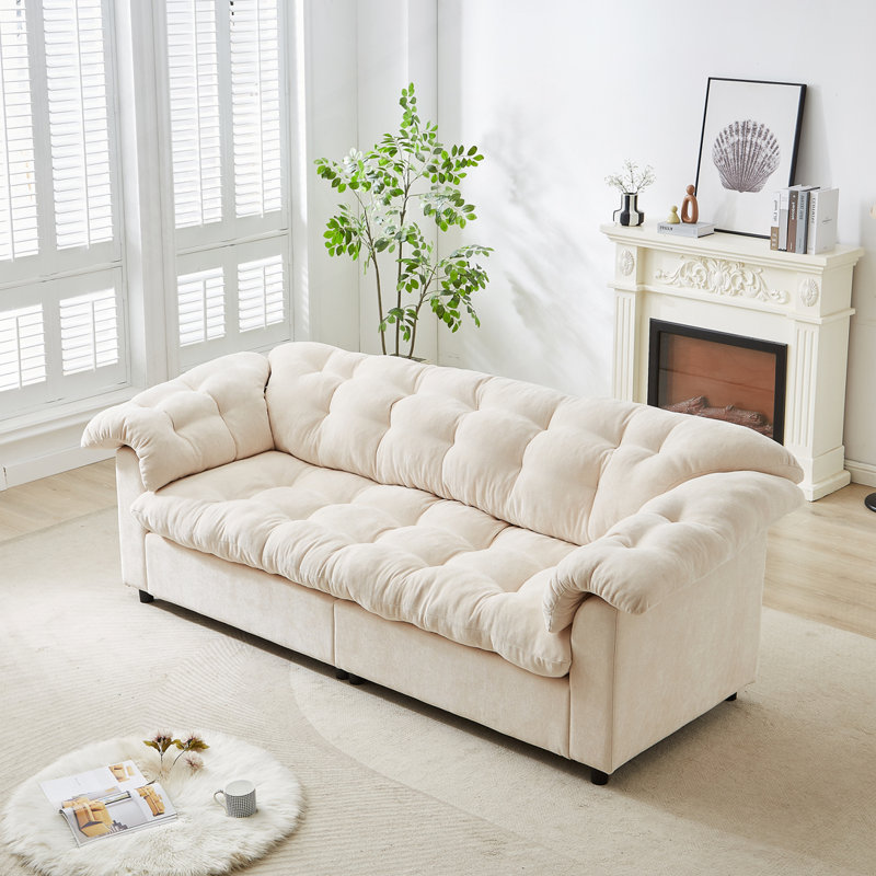 Aurelia Modern Tufted Cushion Cloud Upholstered Sofa, Beige Chenille,  33" H x 41.7" W x 99.2" D
