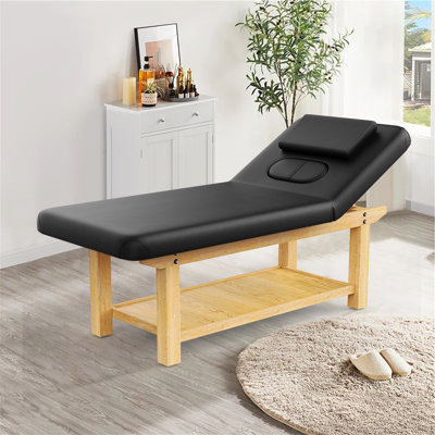 75" Professional Massage Table Backrest Adjustable Physical Therapy Table Lash Bed Tattoo Facial Care Bed with 4 Solid Wood Legs