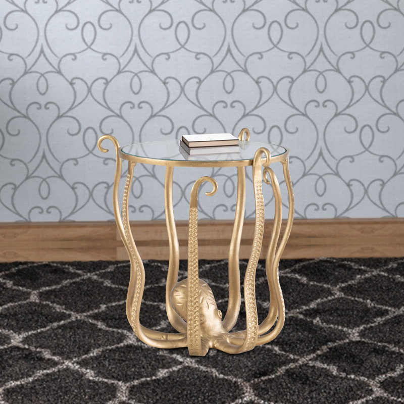 Halma Glass Top End Table, Gold/Clear, 22" H x 20" W x 20" D