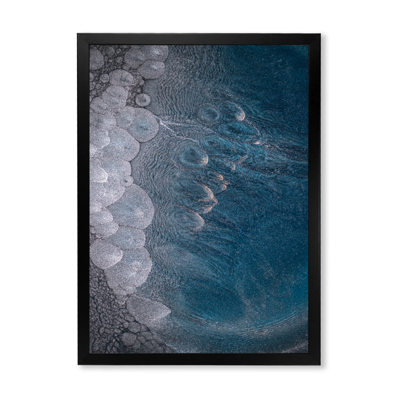 Reproduction d'art sur toile de luxe gris et bleu fluide, Toile avec cadre photo noir, H 20 po x l 12 po x P 1 po
