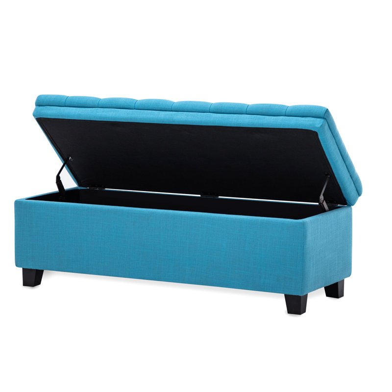 Upholstered Ottoman, Blue Polyester Blend
