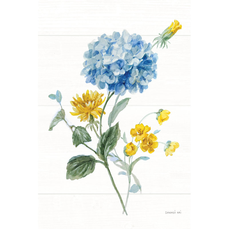 «Bees And Blooms Flowers III» par Danhui Nai - reproduction, Imprimé avec cadre blanc, Non, H 18 po x l 12 po