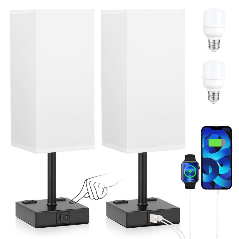 Jazlee Table Lamp, White, Black