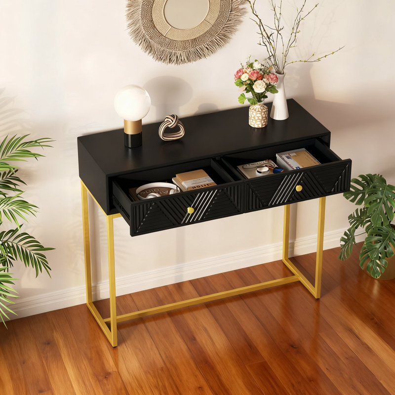 Console Console pour vestibule avec console de rangement étroite et moderne, Noir, noir, noir, noir