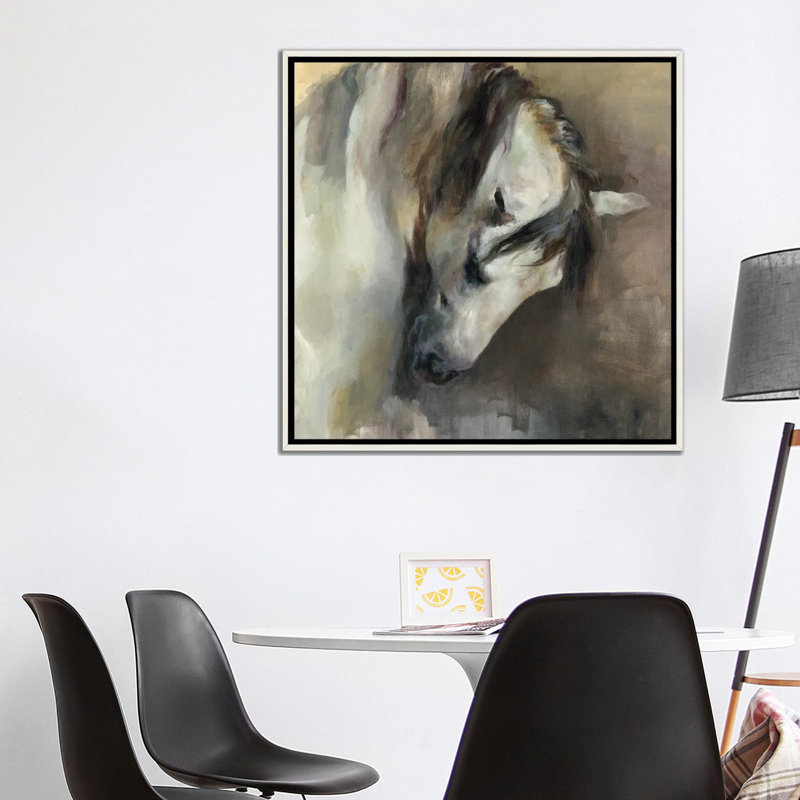 Classical Horse, Distressed White Floater Frame Canvas, 37" H x 37" W x 1.5" D