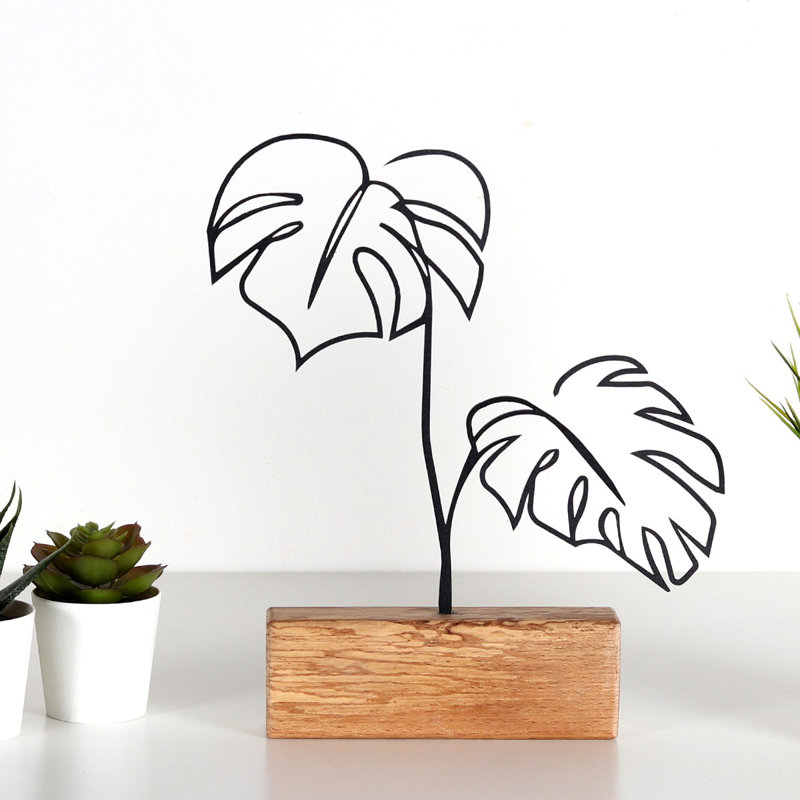 Elegant Black Decorative Object, 17 x 30 x 1.4 inches | 100% Metal with 2 mm Thickness, Solid Wood Base | Unique Home Décor Accent for Living Room, Office, or Study | Distinctive Color Variations for a Stylish Touch