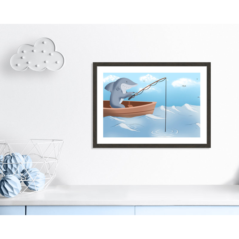 Impression sur papier «Gone Fishing», H 8 po x l 10 po x P 0,6 po, Encadré plat à grain de bois noir