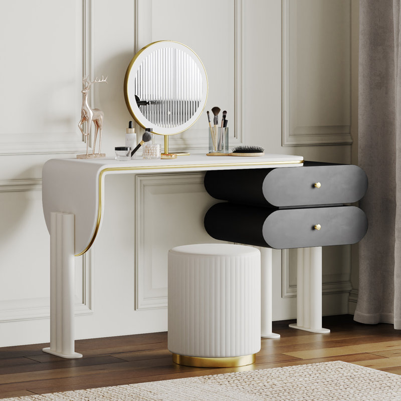 Modern Makeup Vanity Set with Stool & LED Mirror