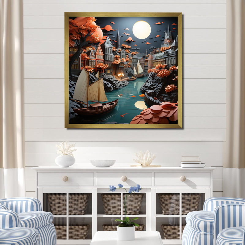Port Port of Adventure II - reproduction sur toile, H 30 po x l 30 po x P 1 po, Cadre doré à une seule photo