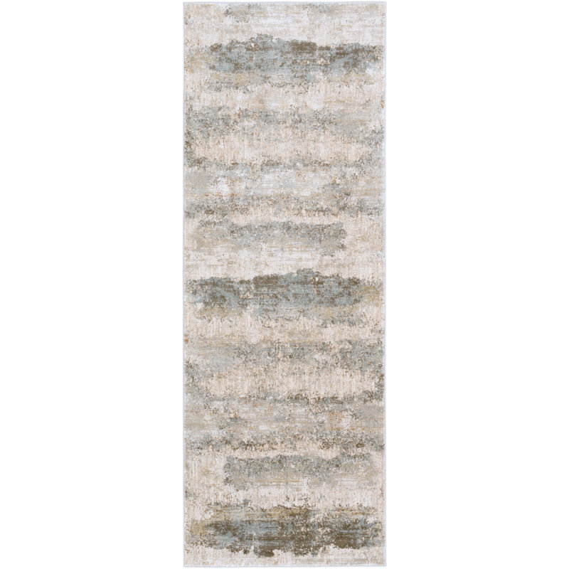 Tapis beige / gris à motif abstrait Batchelor, Tapis de couloir 2 pi 6 po x 8 pi