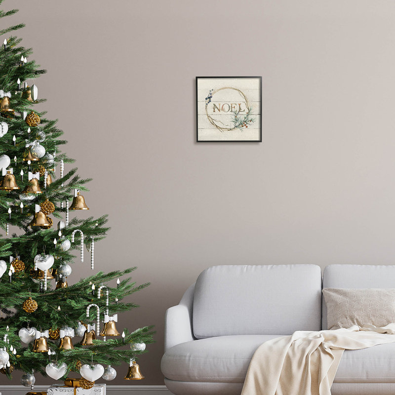 Art giclée de Noël avec couronne de Noël par Carol Robinson, Giclée encadrée noir minuit, H 12 po x l 12 po x P 1,5 po