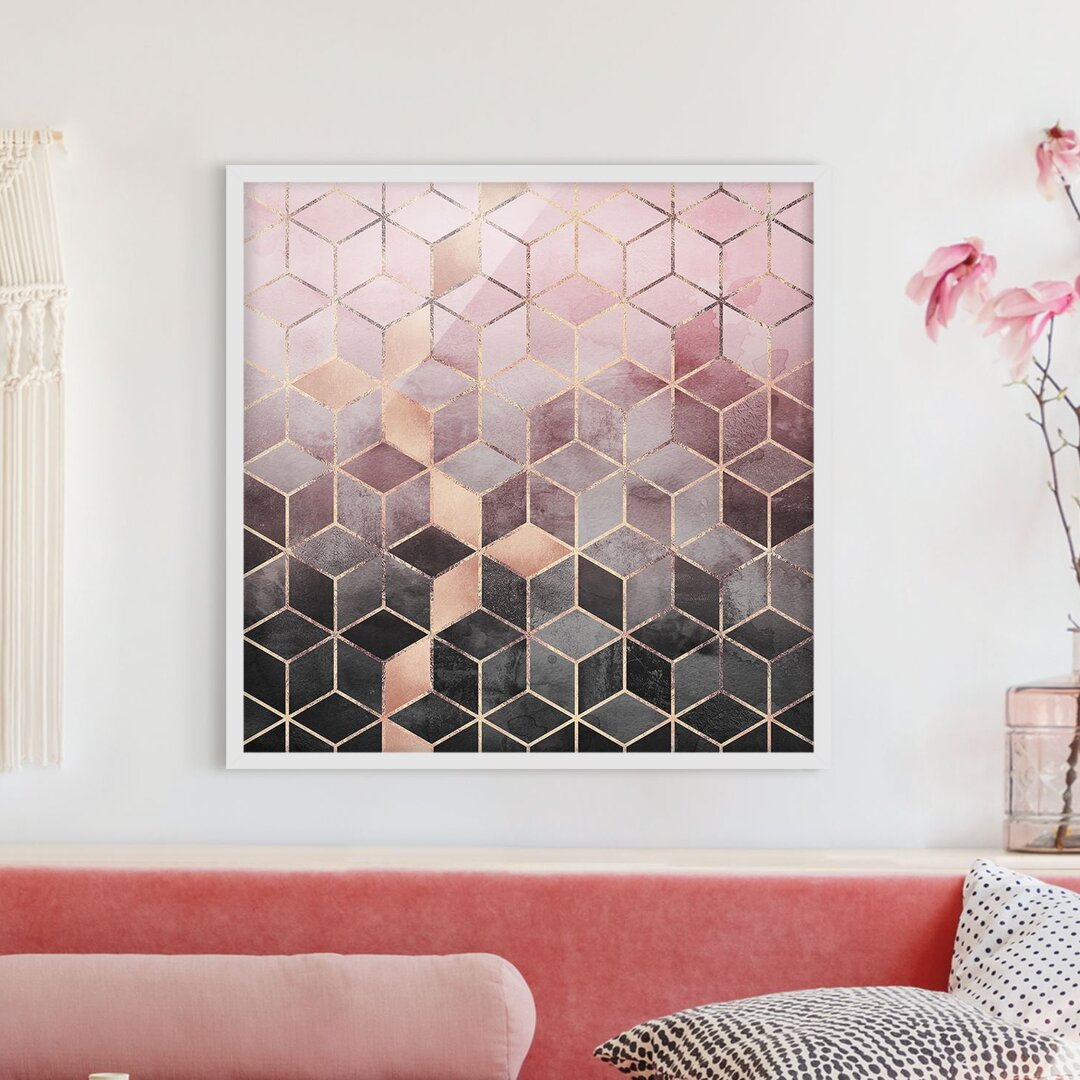 Gerahmtes Poster Pink Grey Golden Geometry