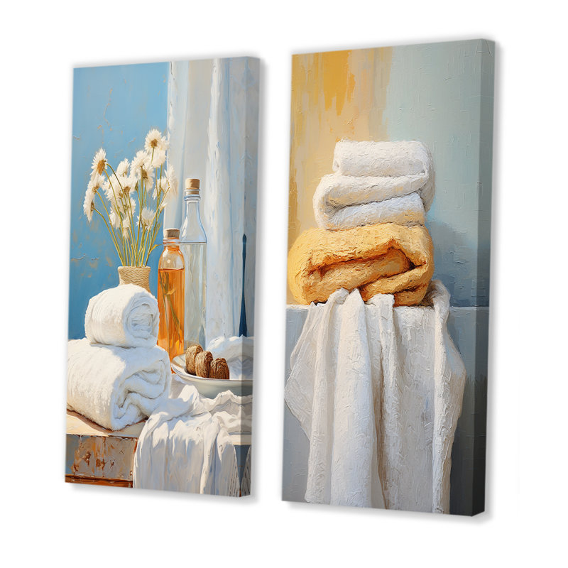 Ensemble de 2 toiles blanches et orange, H 28 po x l 25 po, Toile tendue