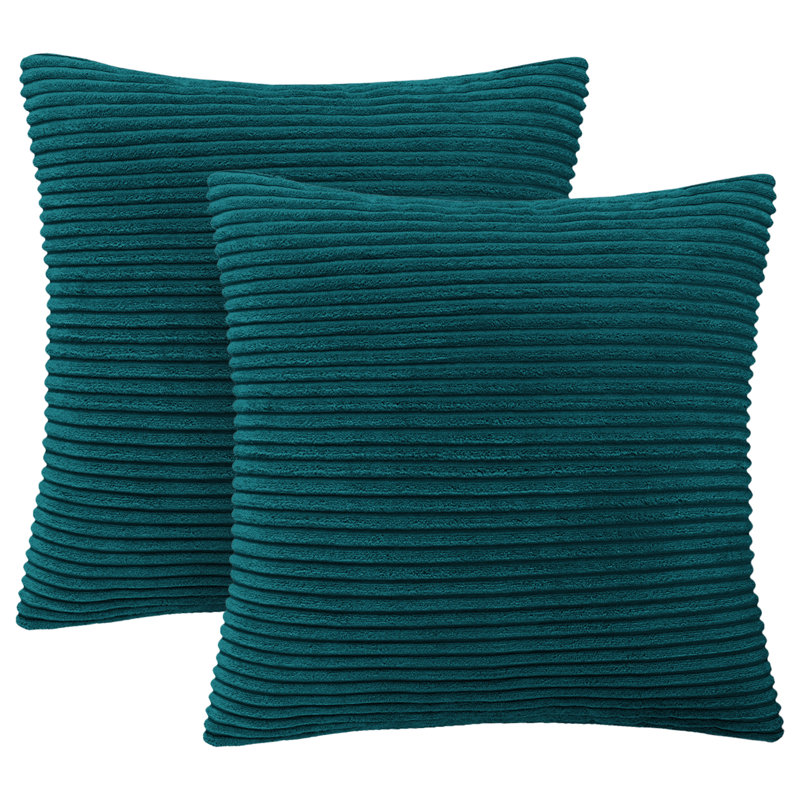 Aspire Homeware Striped Square Velvet Cushion Cover, Teal, Pack of 2
