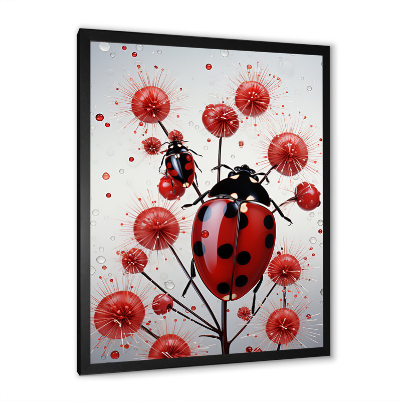 Cherry Lived Landbug I - coccinelle, art mural, salon, Cadre simple noir, H 20 po x l 12 po x P 1 po
