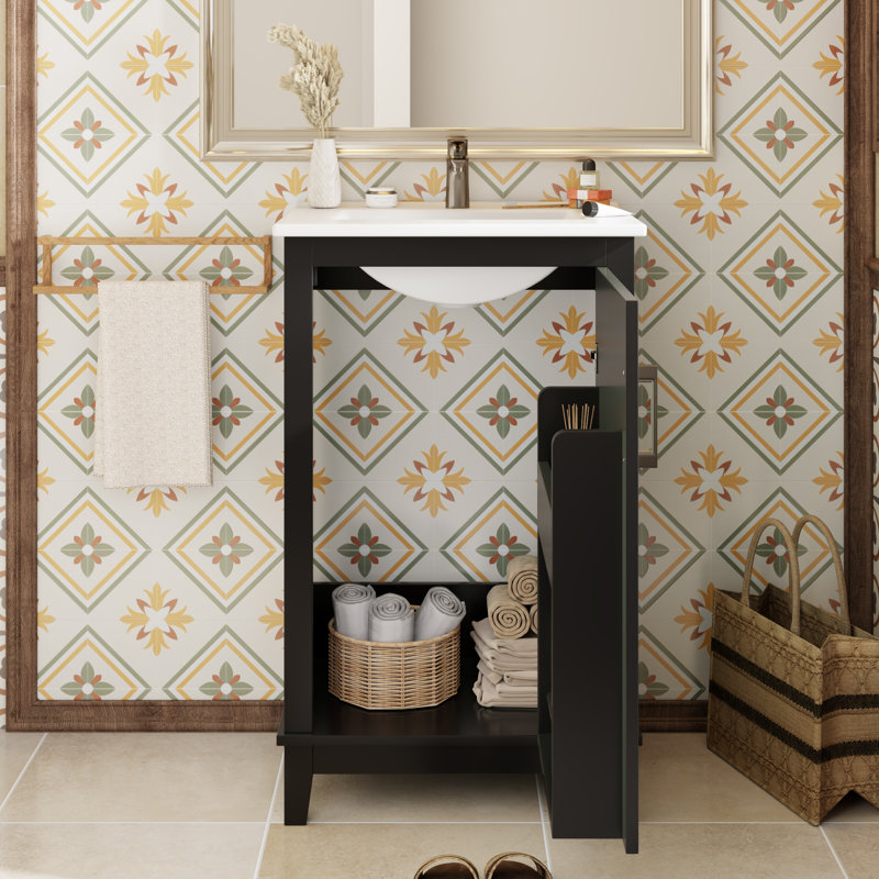 20" Single Bathroom Vanity With Ceramic Top, Black